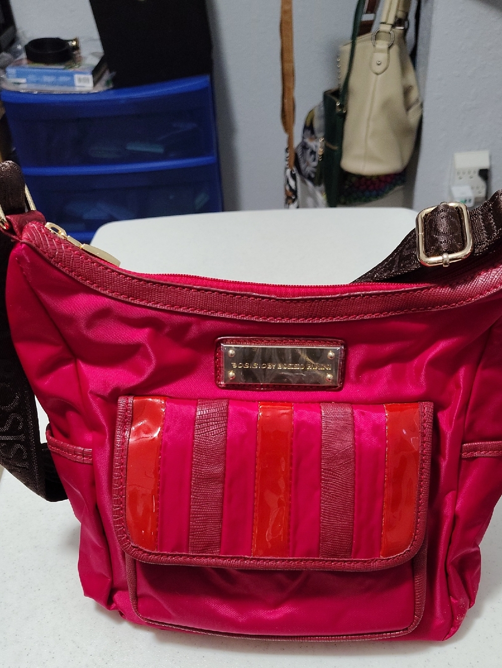 Brand New Bright Red Crossbody Bag with Stripe Accent